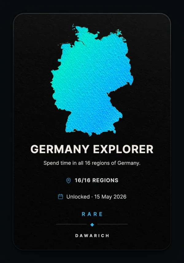 Germany Explorer card: a blue foil map of Germany, 16/16 regions, unlocked, Rare