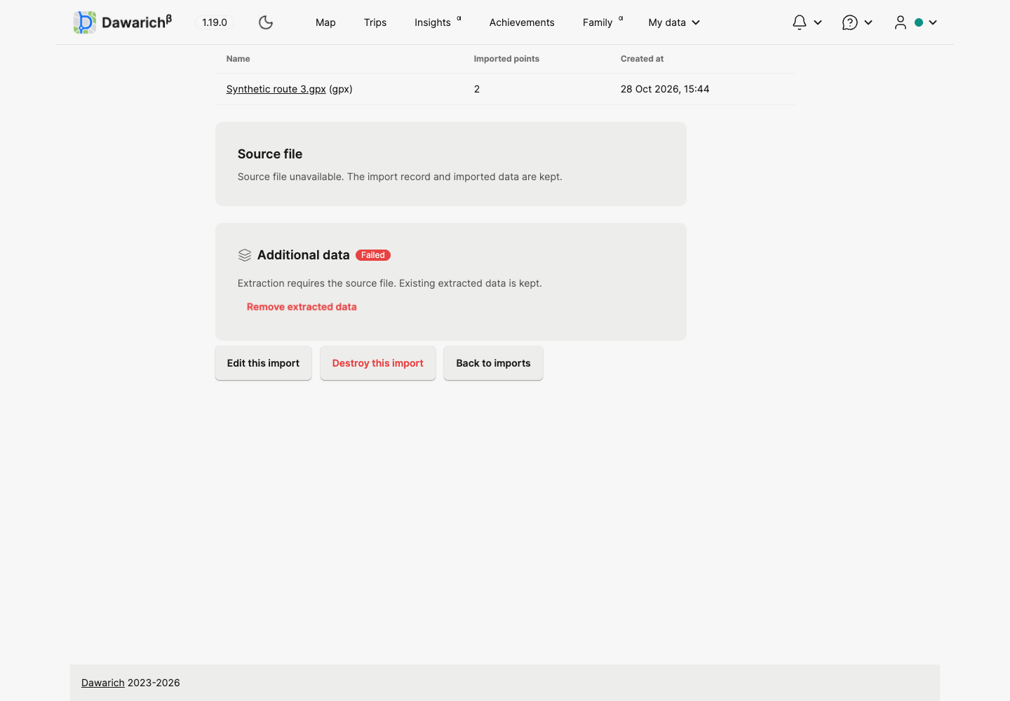 Failed extraction with retained import on desktop