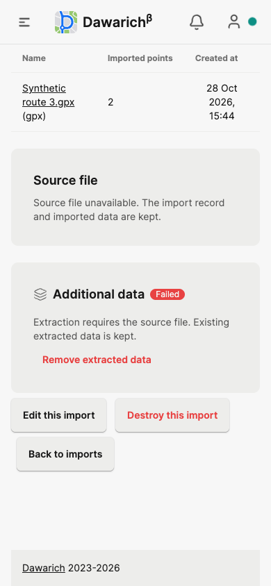 Failed extraction with retained import on mobile