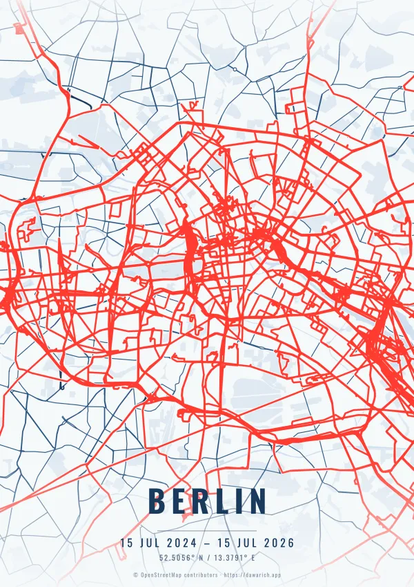Berlin route poster in the Monochrome Blue theme